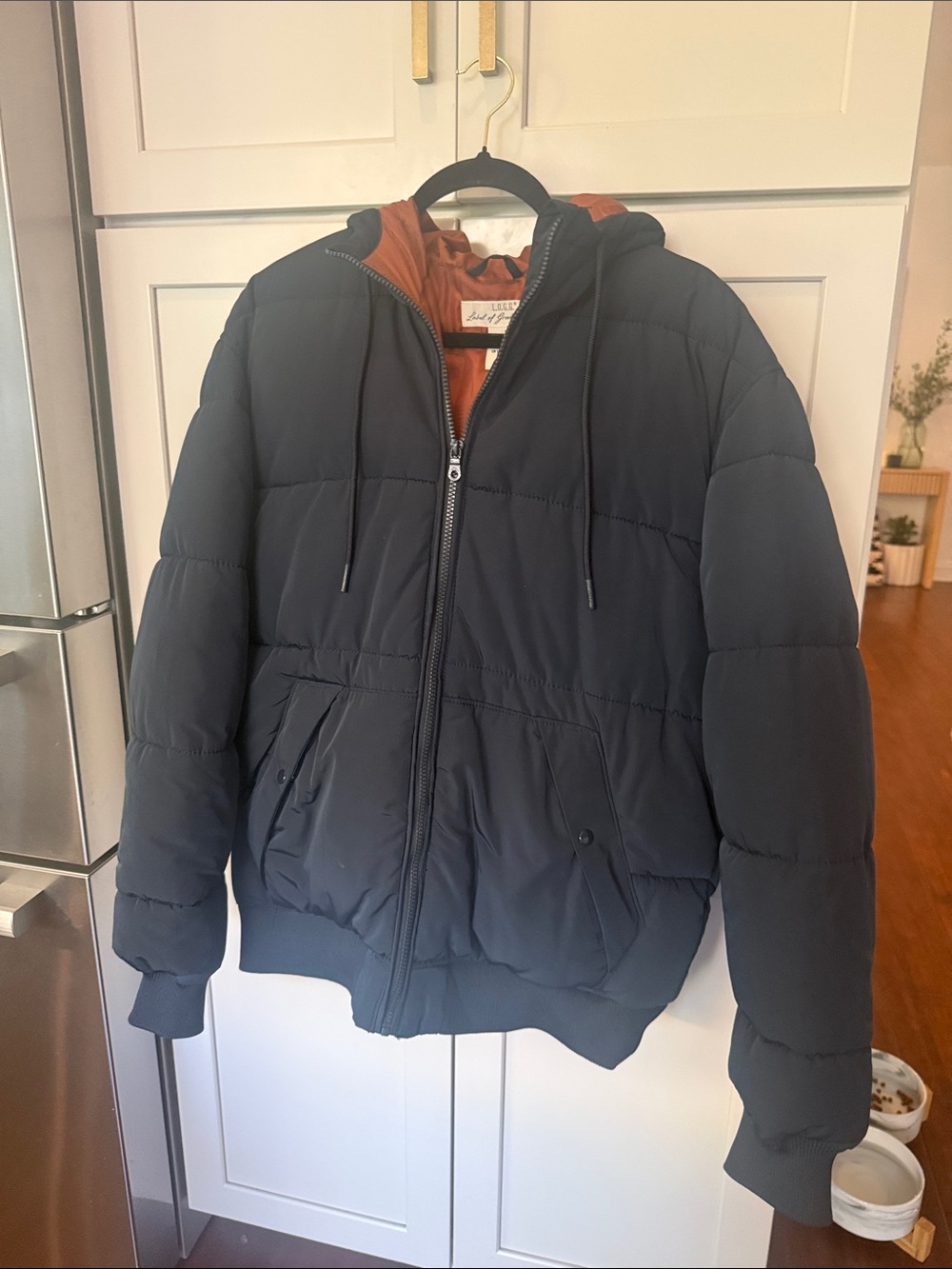 H&M Navy Puffer Jacket with Orange Hood Lining - Picture 7 of 8